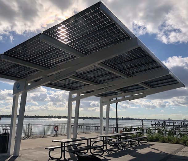Outdoor solar canopy at a park.