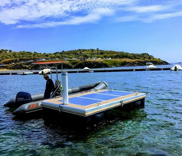 Solar dock with boat.